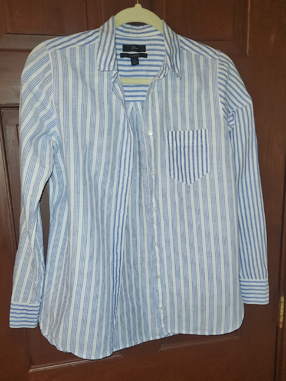 J. crew Women Blue and White Striped  Button-Up Shirt